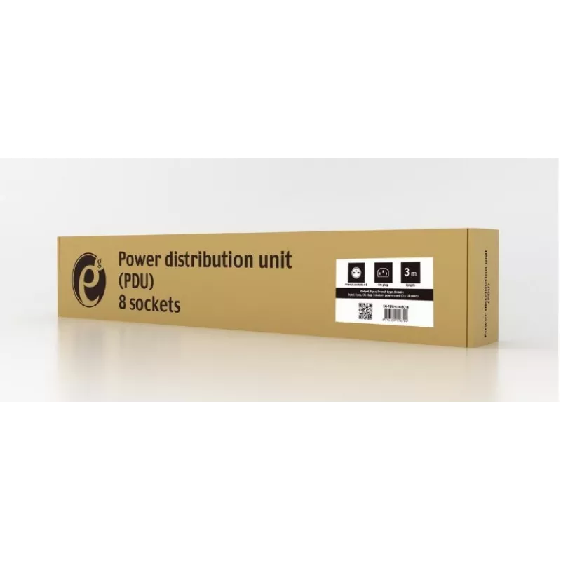 Toitejaotusplokk Gembird EG-PDU-014-FC14, 8 vahelduvvoolupesa, C14 sisend, 3 m kaabel, 1U alumiiniumkorpus, 10 A, 3680 W