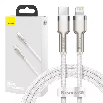 USB-C–Lightningi kaabel Baseus Cafule 1 m, 20 W, tsinkkestaga, valge