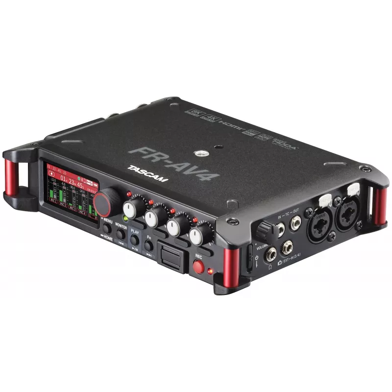 Kaasaskantav helisalvesti Tascam FR-AV4 — 6 kanaliga, 4 XLR kombosisendit + 2x 3,5 mm sisendit, 24/32-bitine, 48/96/192 kHz, MicroSD kuni 512 GB, USB-C, PD