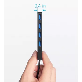 USB-jaotur Anker Ultra õhuke A8309G11 — USB USB-C host, 3× USB 3.2 Gen 1 Type-A, kompaktne 103×30×10 mm, must