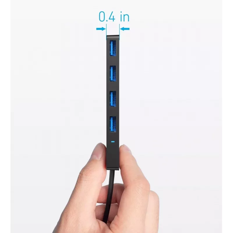 USB-jaotur Anker Ultra õhuke A8309G11 — USB USB-C host, 3× USB 3.2 Gen 1 Type-A, kompaktne 103×30×10 mm, must