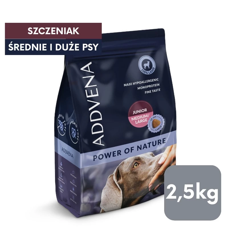 ADDVENA Power of Nature Junior Medium/Large Lamb - kuiv koeratoit - 2,5 kg