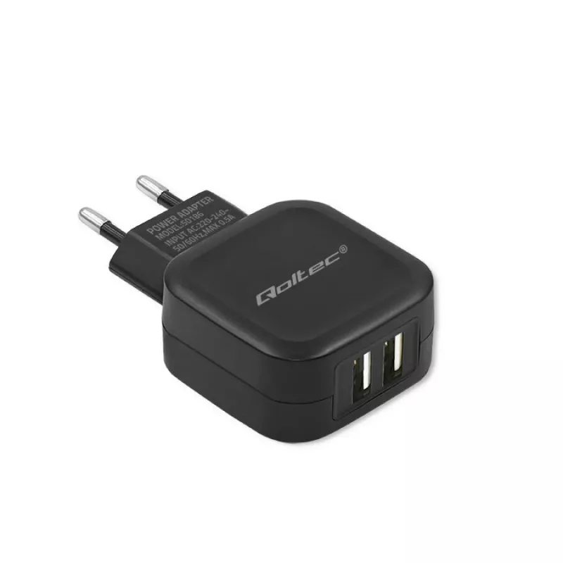 Sisetoiteadapter QOLTEC 50186 nutitelefonile ja tahvelarvutile, 5 V 3,4 A, 17 W, 2× USB, must