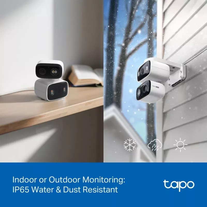 IP-turvakaamera TP‑LINK Tapo C246D — 3 MP (2304×1296), 2,8 mm, 107,8° vaateväli, PTZ kahe objektiiviga, IP65, Wi‑Fi/Gigabit, microSD kuni 512 GB