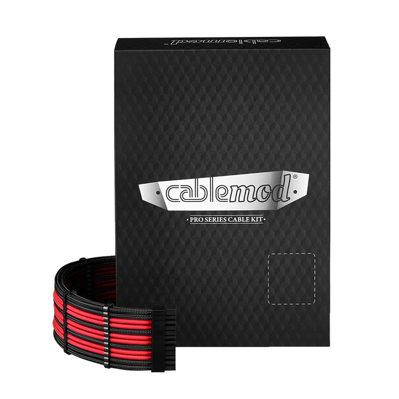 CableMod C-Series PRO RM Must Label toitekaablikomplekt CM‑PCSR‑16P3KIT‑NKKR‑R – musta ja punase sleevinguga PSU kaablid