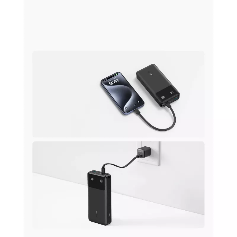 PowerBank USB-C kaabliga 20000 mAh 30W Must