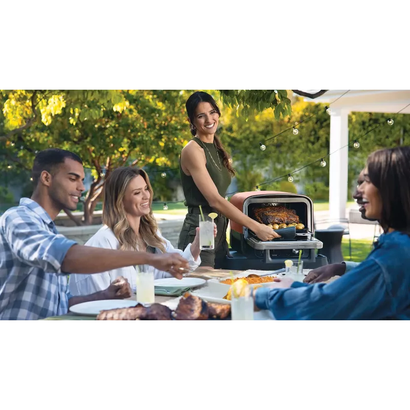 Ninja OO101EU välisgrill/barbeküü Elektriline + Söegrill Must, Punane, Hõbedane 2400 W