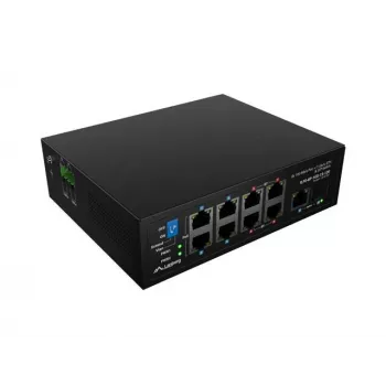 Võrgukommutaator LANBERG ILFE-8P-1GE-1S-120 — kergetööstuslik PoE, 4x PoE++ (BT), 4x PoE+ (AT), 1x Gigabit, 1x SFP+, DIN-liist, haldamata