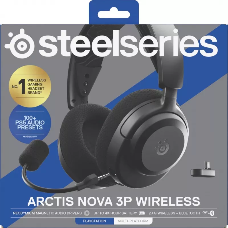 Headset STEELSERIES Arctis Nova 3P Wireless Bluetooth ümberkõrvaklappidega peapaelaga, 20–22000 Hz, 260 g, must