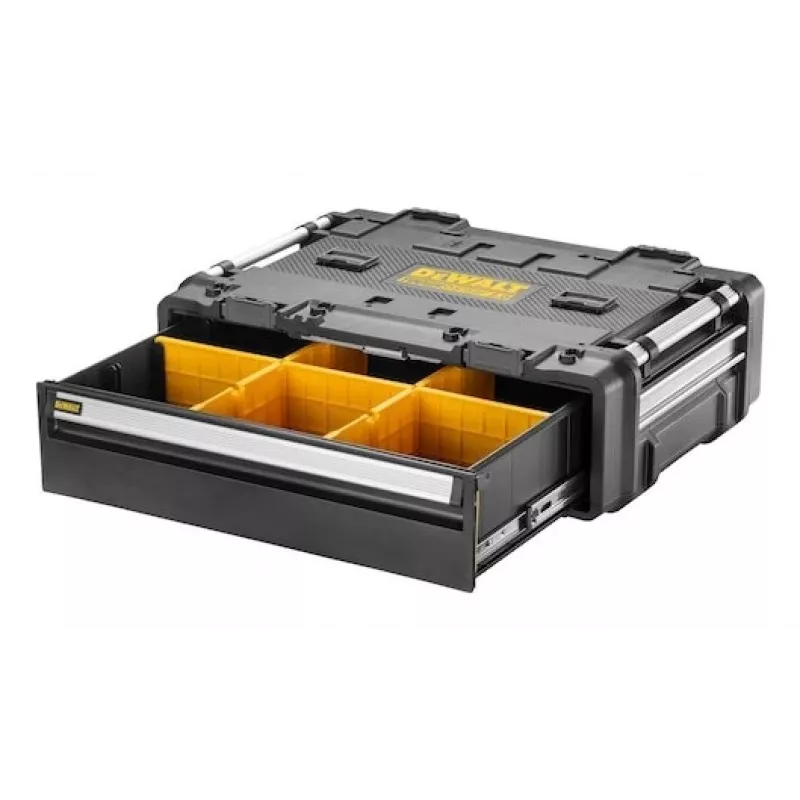 Tööriistakast DeWalt DWST08510-1 — alumiinium- ja plastkonstruktsioon, must/kollane