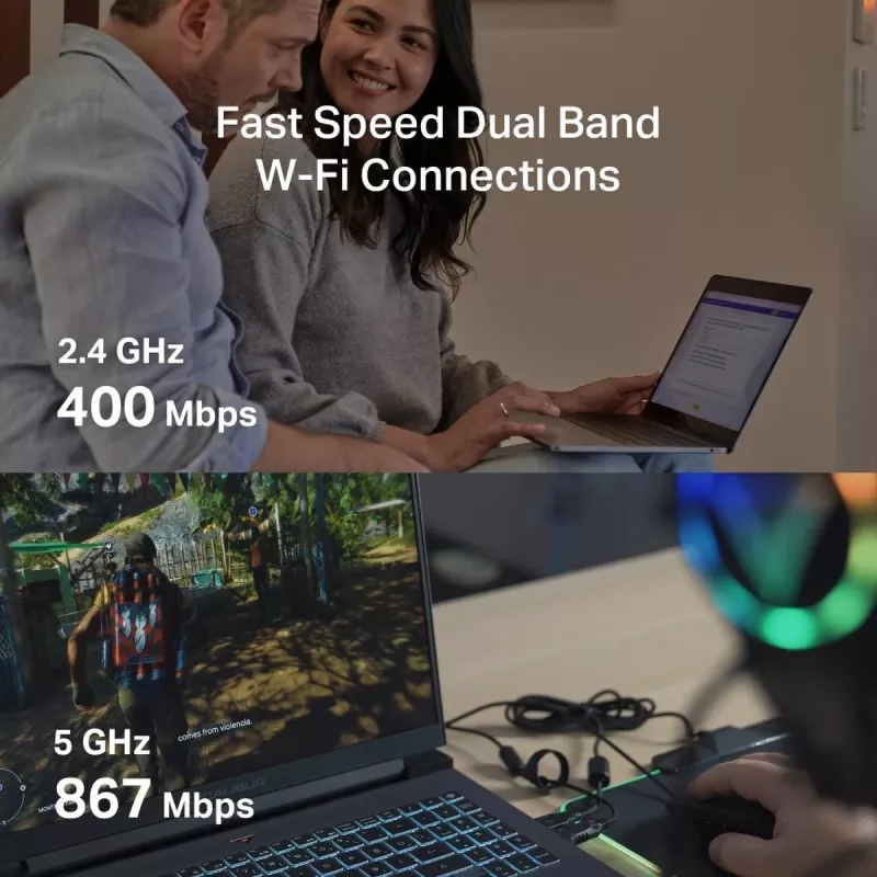 võrk USB adapter MERCUSYS MA30N — kaheribaline Wi‑Fi (2,4/5 GHz), 400/867 Mbit/s, USB 2.0, sisemine antenn, valge