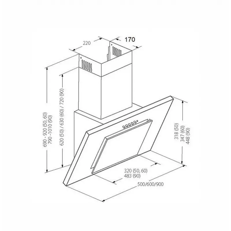 Korstna köögikubu AKPO WK-4 NERO 2.0 50, 500 mm, max 300 m³/h, LED, T300 söefilter