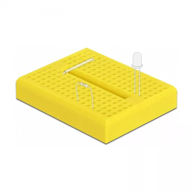 Breadboard DELOCK 18320 — plastist prototüüpimisplaat, kollane, 36×46×10 mm