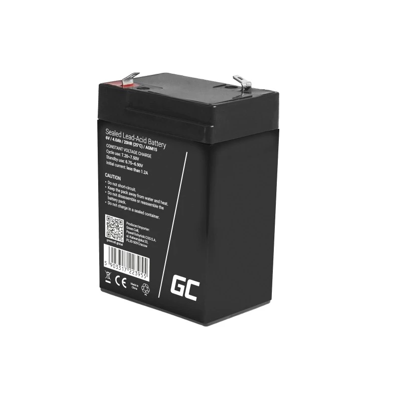 UPS-i aku roheline Cell AGM15, 6 V, 4 Ah, suletud pliiaku (VRLA), must, 680 g