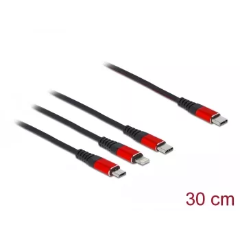 USB-laadimiskaabel DeLOCK 86710 3-ühes USB USB-C – Lightning – Micro USB 30 cm must punane