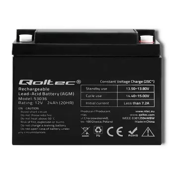 Qoltec 53036 AGM-aku | 12V | 24Ah | max 360A