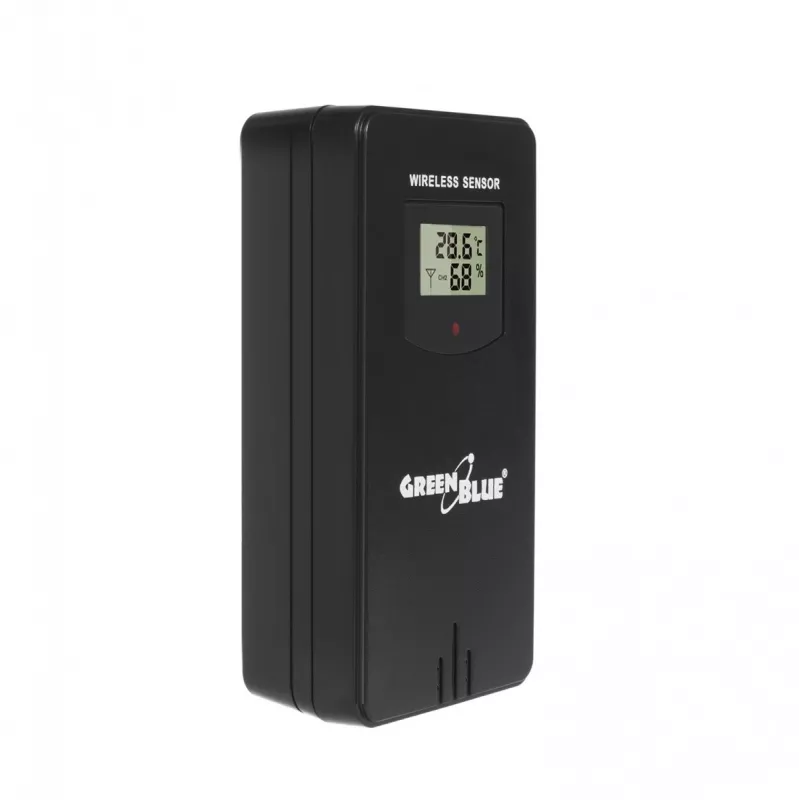 Hygrometer Thermometer GreenBlue GB540 — indoor 0–50°C / outdoor -20–65°C, DCF kell, väliandur 60 m, must