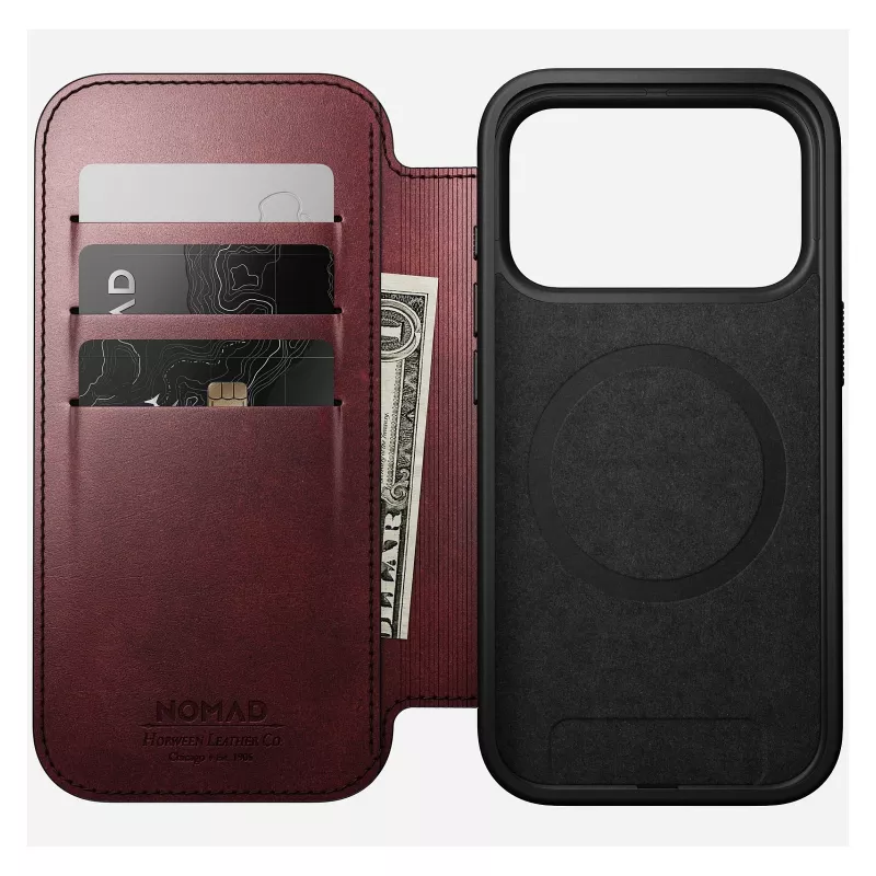 Mobiiltelefoni ümbris Nomad Modern Leather Folio Apple iPhone 17 Pro jaoks, 6,3 tolli (16 cm), nahk, burgundia