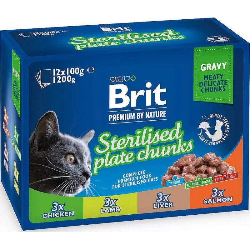 BRIT Premium Cat Sterilised Plate - märg kassitoit - 12x100g