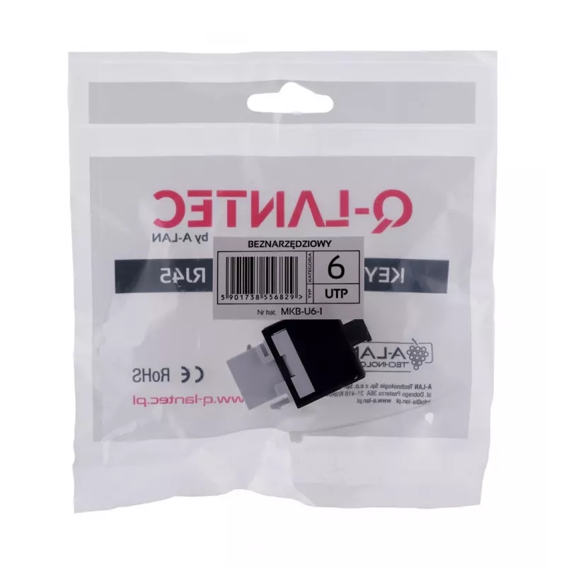 A-LAN MKB-U6-1 võtmemoodul — RJ45 U/UTP Cat6, 22/26 AWG, must/valge ABS korpus