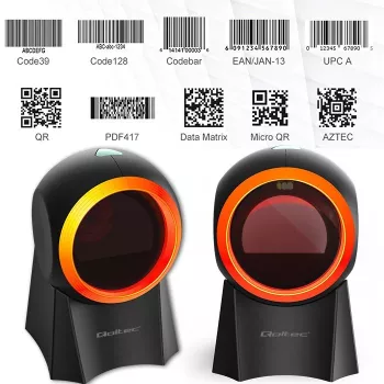 Juhtmega lauaarvuti vöötkoodiskanner QOLTEC 50857 — 1D/2D, USB, ABS-korpus, must, 1,75 m kaabel