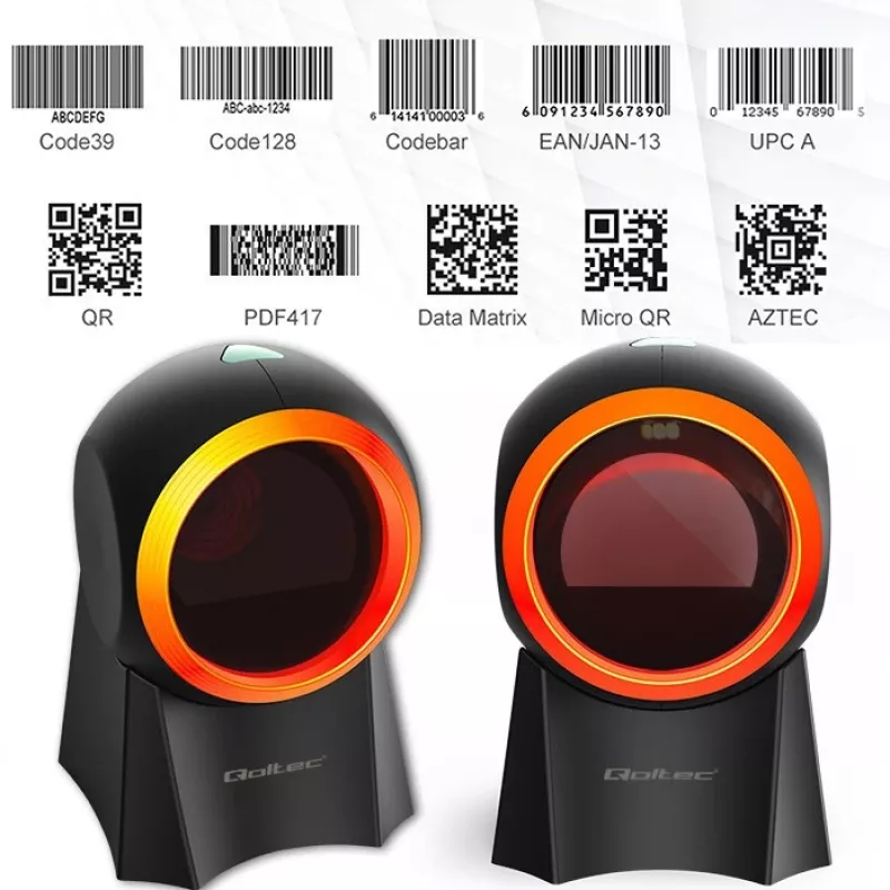 Juhtmega lauaarvuti vöötkoodiskanner QOLTEC 50857 — 1D/2D, USB, ABS-korpus, must, 1,75 m kaabel