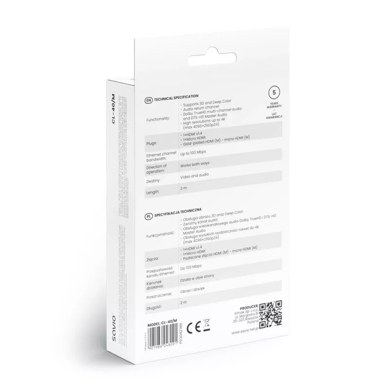 Savio CL-40/M HDMI (M) - micro HDMI (M) kaabel Ethernetiga, 2m, must