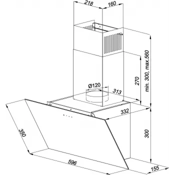 Seinale paigaldatav korstnaga õhupuhasti MAAN Vertical Glass 60 Must, klaas/teras, 595 mm, 135–320 m³/h, elektrooniline juhtimine