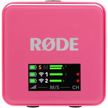 Juhtmevaba mikrofon RODE Wireless GO III Pink — kompaktne kahe kanaliga saatja ja vastuvõtja süsteem