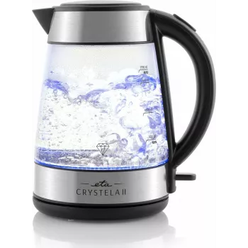 Elektriveekeetja ETA Crystela II 1,7 L 2200 W, klaaskorpus, roostevaba teras, mustad viimistlused
