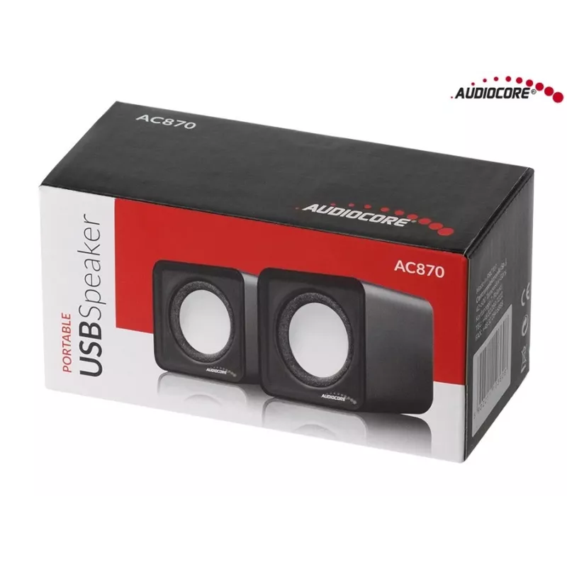 2-suunaline PC kõlar Audiocore AC870 B — 3 W RMS, juhtmega USB-toide, 3,5 mm sisend, 2.0 kanalit