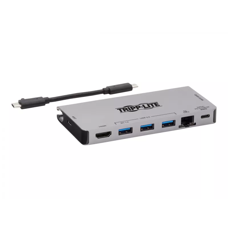 USB-C dokk - 4K HDMI, USB 3.2 Gen 1, USB-A jaotur, GbE, mälukaart, 100W PD laadimine, eemaldatav kaabel U442-DOCK5D-GY