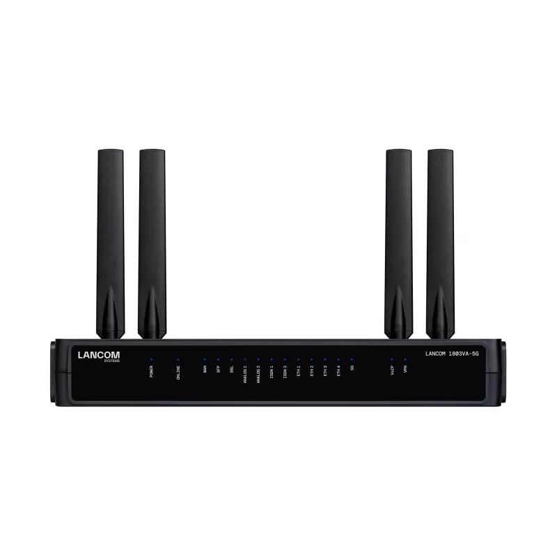 Ruuter Lancom Systems LANCOM 1803VA-5G (EL) — 5G, Gigabit Ethernet, väline SMA-antenn, 1 ventilaator, AES/3DES turvalisus