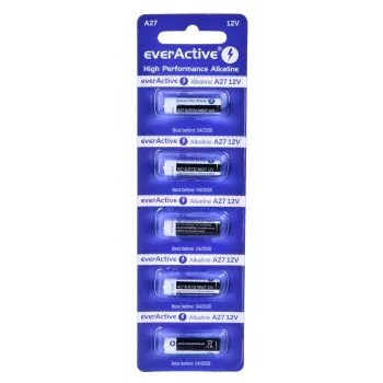 Korduvlaetav akupakett everActive 27A5BL, leelispatarei 12 V, silindriline, 5 tk, 27,3 × 7,62 mm