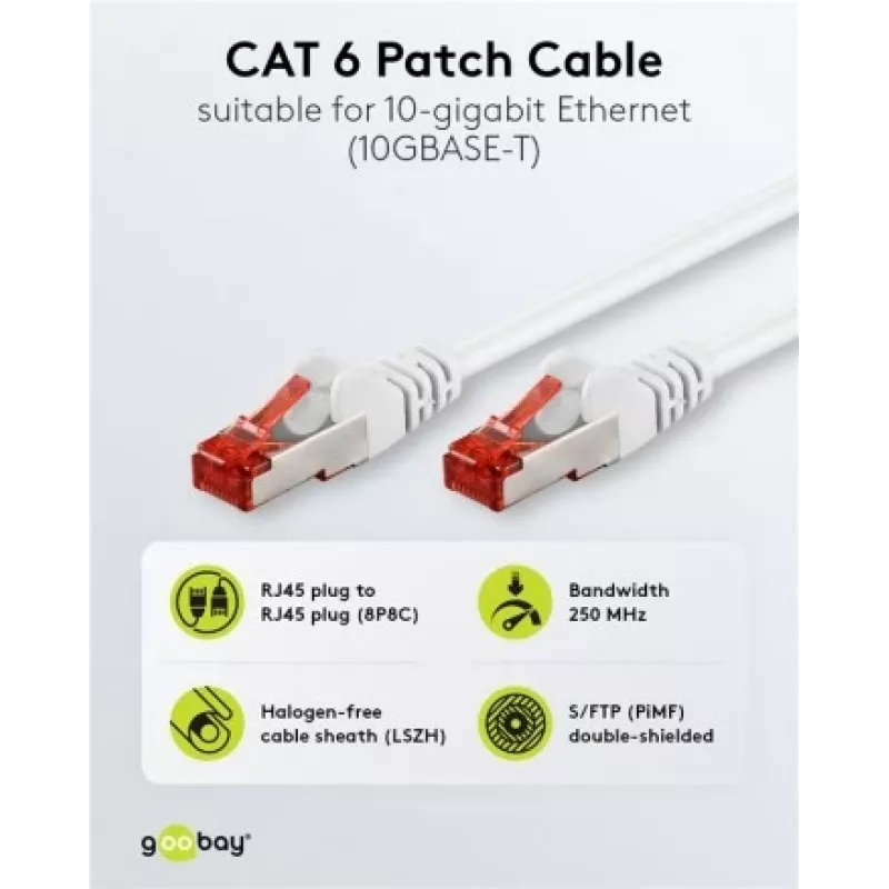Wentronic Goobay CAT 6 patch-kaabel, S/FTP (PiMF), Valge, 3 m - LSZH Halogen-Free, Copper (93507)