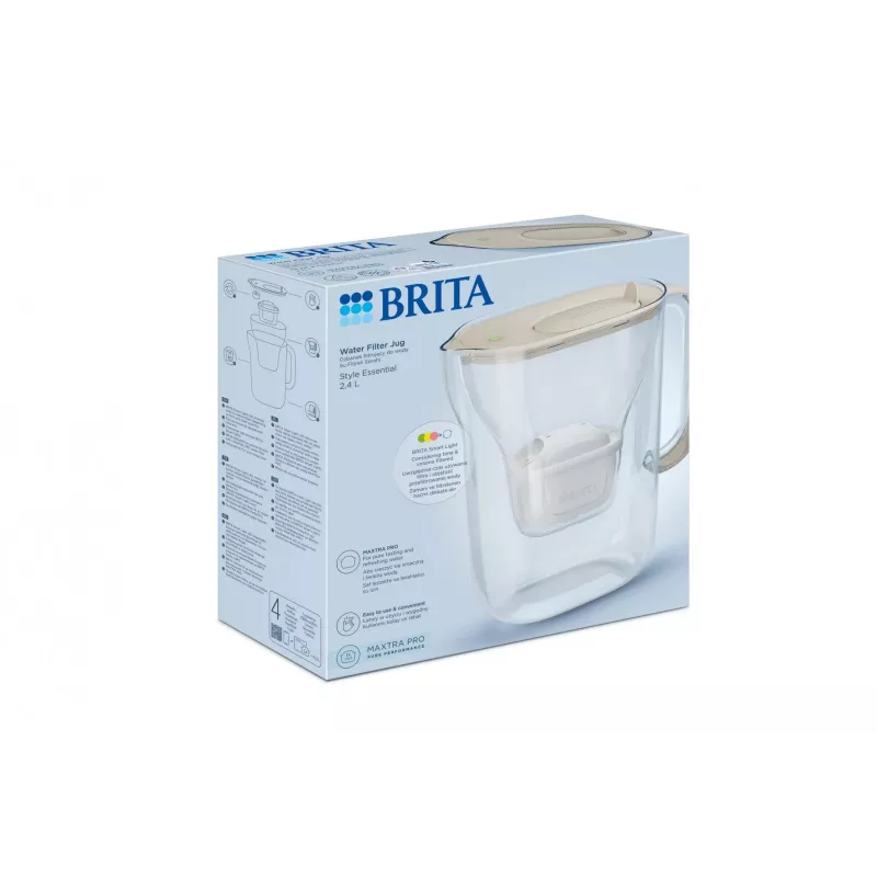 Veefiltrikann BRITA Style Essential kann, 2,4 L paak (1,4 L filtreeritud), MAXTRA, klappkaas, liivavärvi