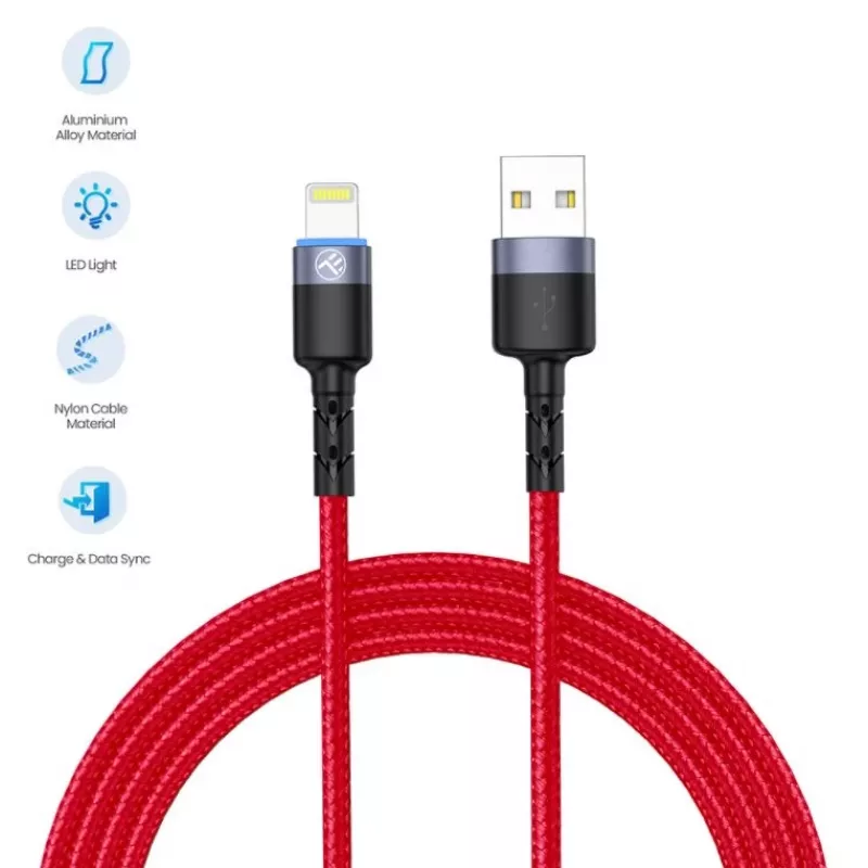 USB–Lightning andmekaabel Tellur, 3 A, 1,2 m, LED-indikaator, punane