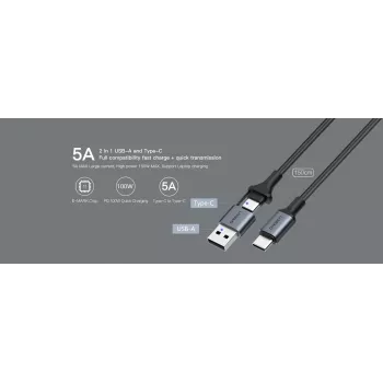 USB USB-C 2-in-1 kaabel Orsen S8, 5A, 1,5 m (kiirlaadimine/andmeedastus)