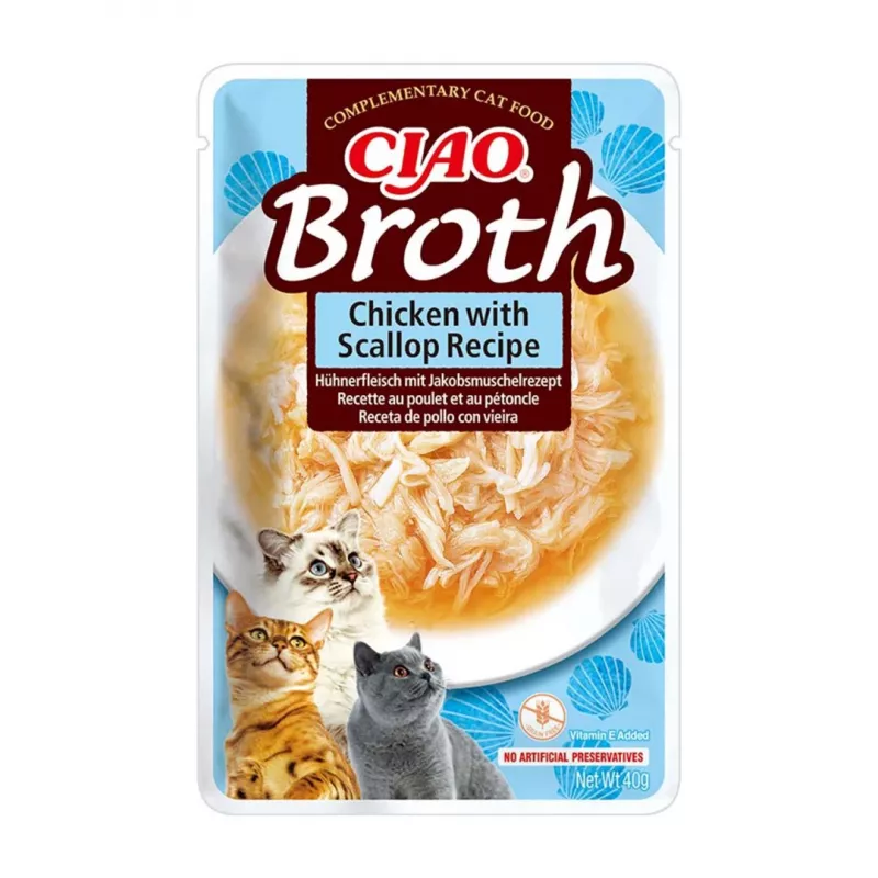 INABA Ciao Broth maiused kassidele, kana, kala ja jaakobikarbid, 10 x 40 g