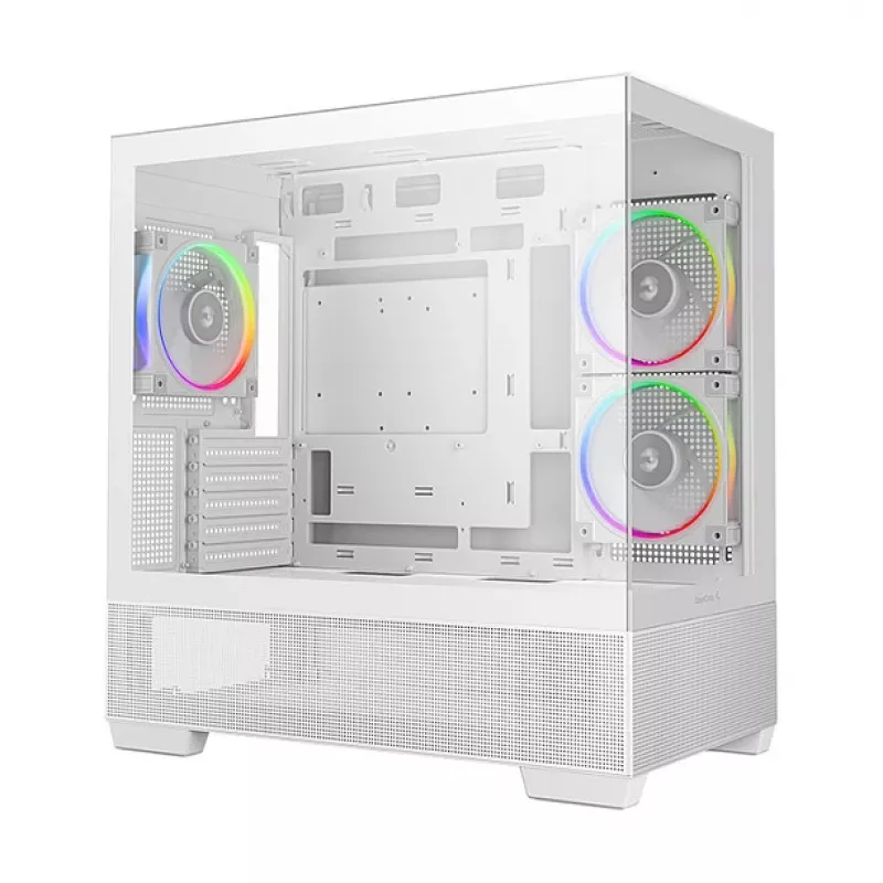 PC Midi Tower korpus DeepCool CG380 3F WH — Valge, 235×437×451 mm, toetab 2,5-tolliseid/3,5-tolliseid, alumine toiteplokk, 3x 120 mm ventilaatorid paigaldatud