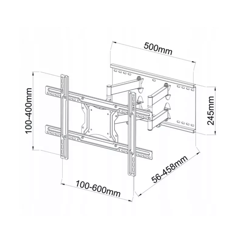 Seinakinnitus ART AR-87 40-tollistele kuni 80-tollistele ekraanidele, 60 kg kandevõime, VESA kuni 600×400, kalle 12°, pööre 45°, väljatõmme 5,6–45,8 cm