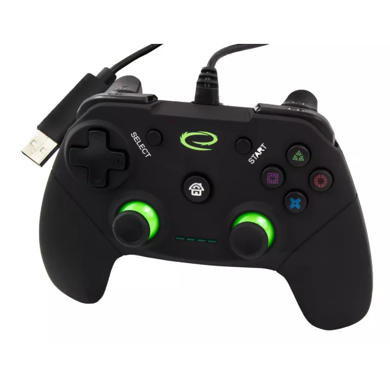 Gamepad ESPERANZA EGG110K juhtmega USB vibratsiooniga, 12 nuppu, 1,5 m kaabel — PC-le ja PS3-le