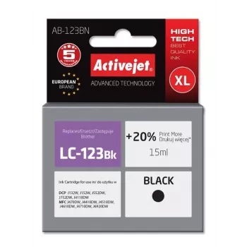 Activejet AB-123BN tint (asendus Brother LC123Bk/LC121Bk jaoks; Supreme; 15 ml; must)