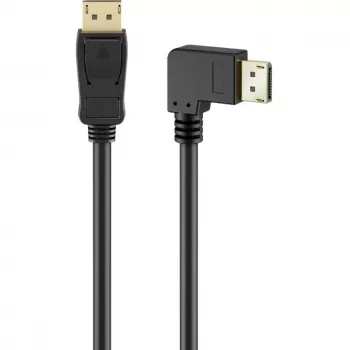 kaabel DisplayPort Plug 90° > DisplayPort Plug, 8K / 144Hz (must, 2 Meter, 1 Plug 90° külgkalle, 54 Gbit/s, DisplayPort 2.0 / 2.1)