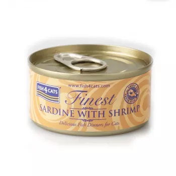 Märg kassitoit FISH4DOGS Sardine with shrimp 70 g — täisväärtuslik konservtoit täiskasvanud kassile, kalamaitse
