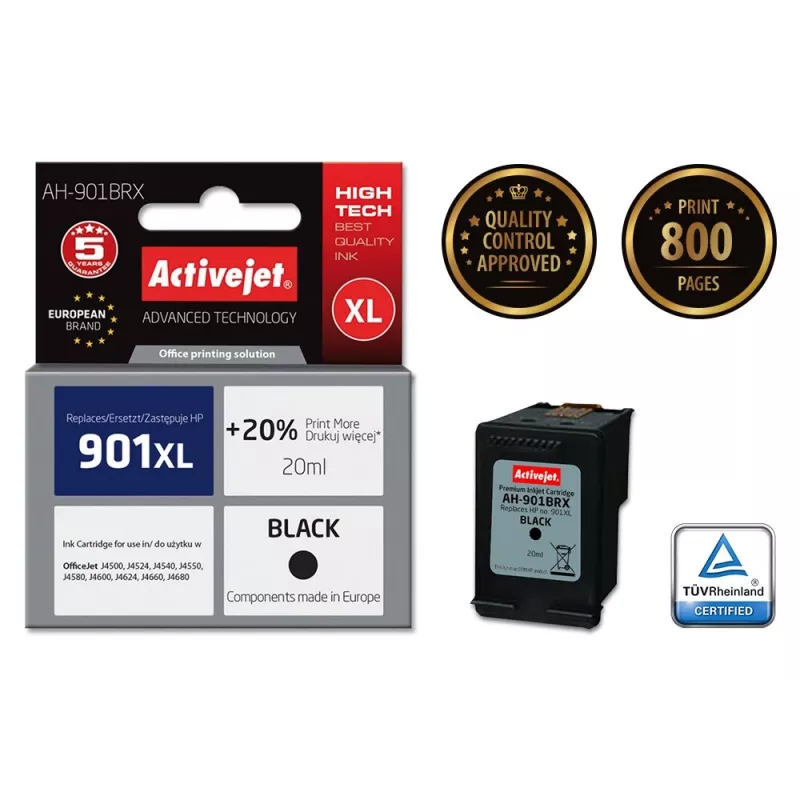 Activejet AH-901BRX tint (HP 901XL CC654AE asendus; Premium; 20 ml; must)
