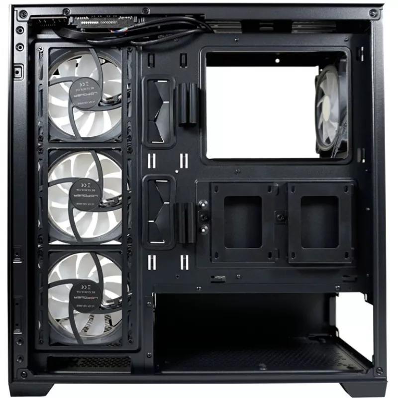 LC-Power korpus MidiTower 715B must USB3.2/Audio ilma toiteplokita SEAMLESS_X (LC-715B-ON)