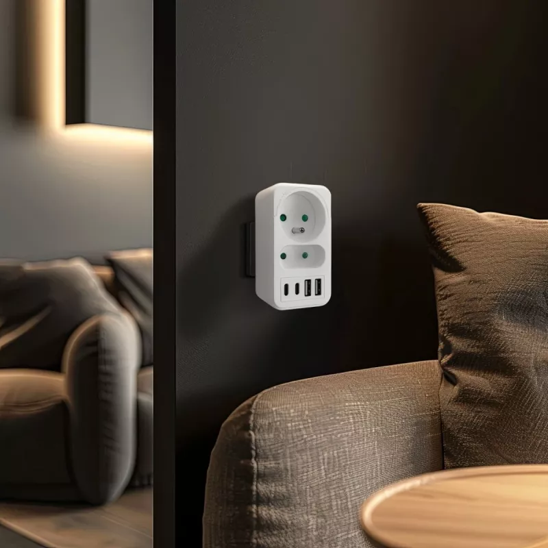 Jagaja MACLEAN MCE249 F/W — 2 voolupesa (16 A + 6 A) ja 4 USB-porti (2× A, 2× C PD 20 W)
