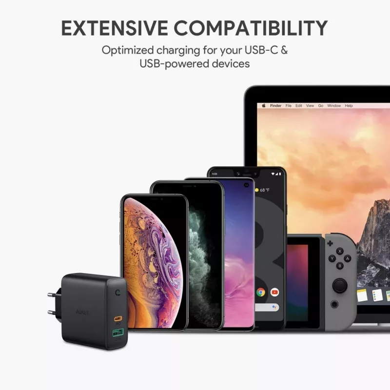 Seinalaadija PA-D3 2xUSB Power Delivery (1xUSB+1xUSB C) 5.4A 60W Dynamic Detect