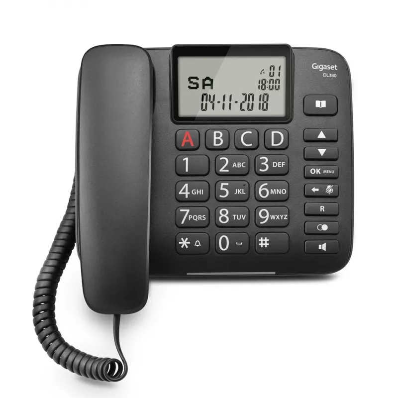 Analoogtelefon Gigaset DL380 helistaja ID-ga, juhtmega telefonitoru, must